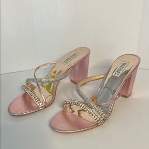 Badgley Mischka Pink Metallic Crystal Block Heels size 10